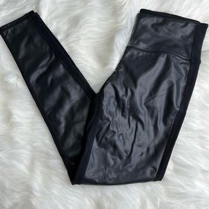 Athleta Black Faux Leather Front Black Leggings